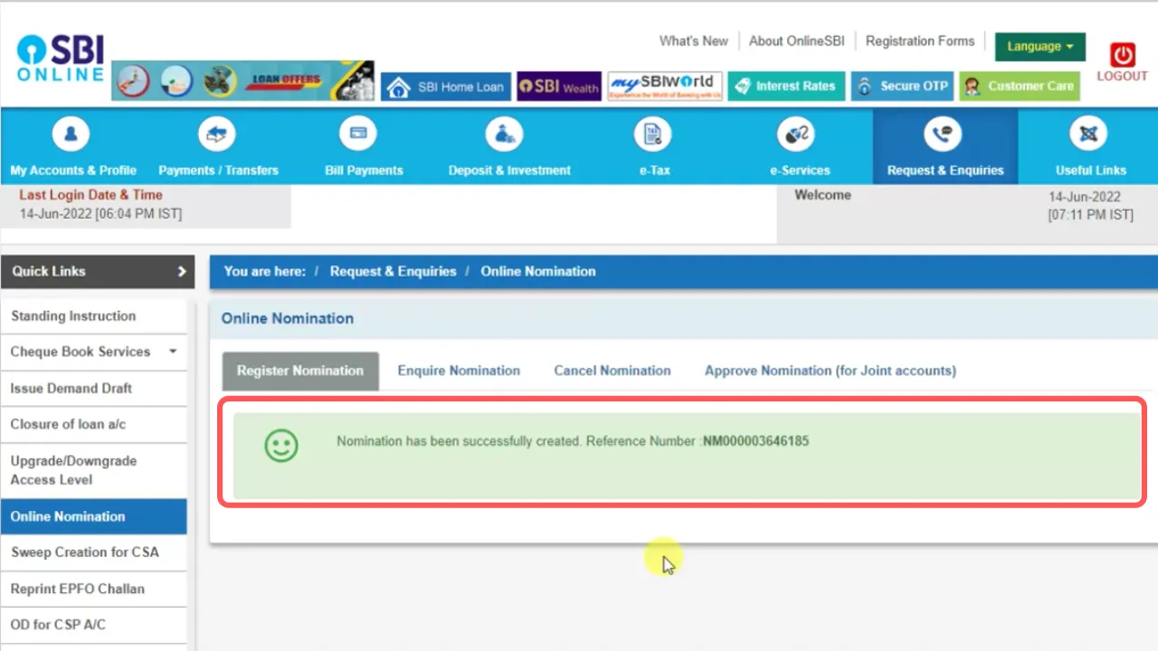 How to add nominee in SBI